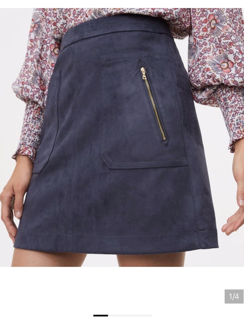 Loft Faux Suede A-Line Mini Skirt in Navy